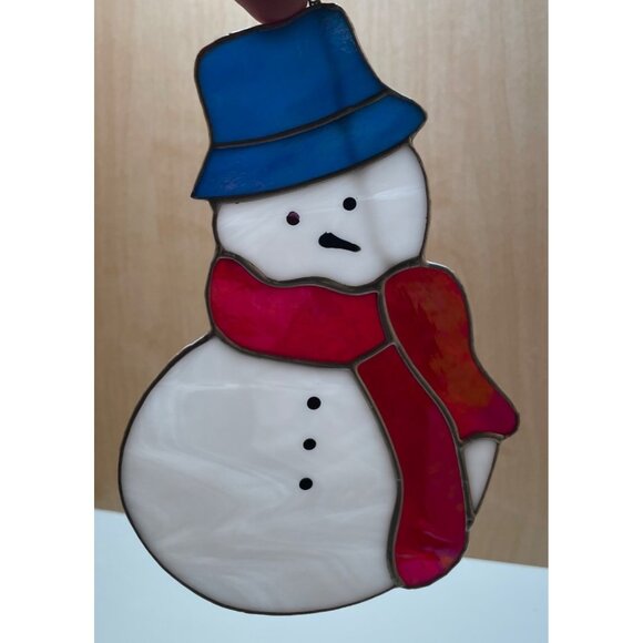 Adorable Stained Glass Snowman Sun Catcher 7.5” by 5” - Picture 2 of 8